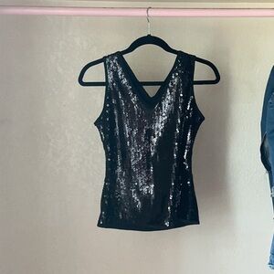 Black Sequin Sleeveless Top